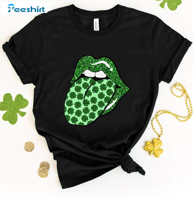 Shamrock Lips Shirt, St Patrick's Day Cute Short Sleeve Long Sleeve