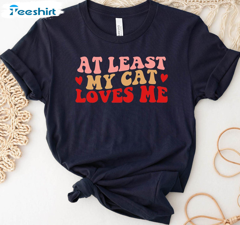 At Least My Cat Loves Me Vintage Shirt, Cat Mama Unisex Hoodie Short Sleeve