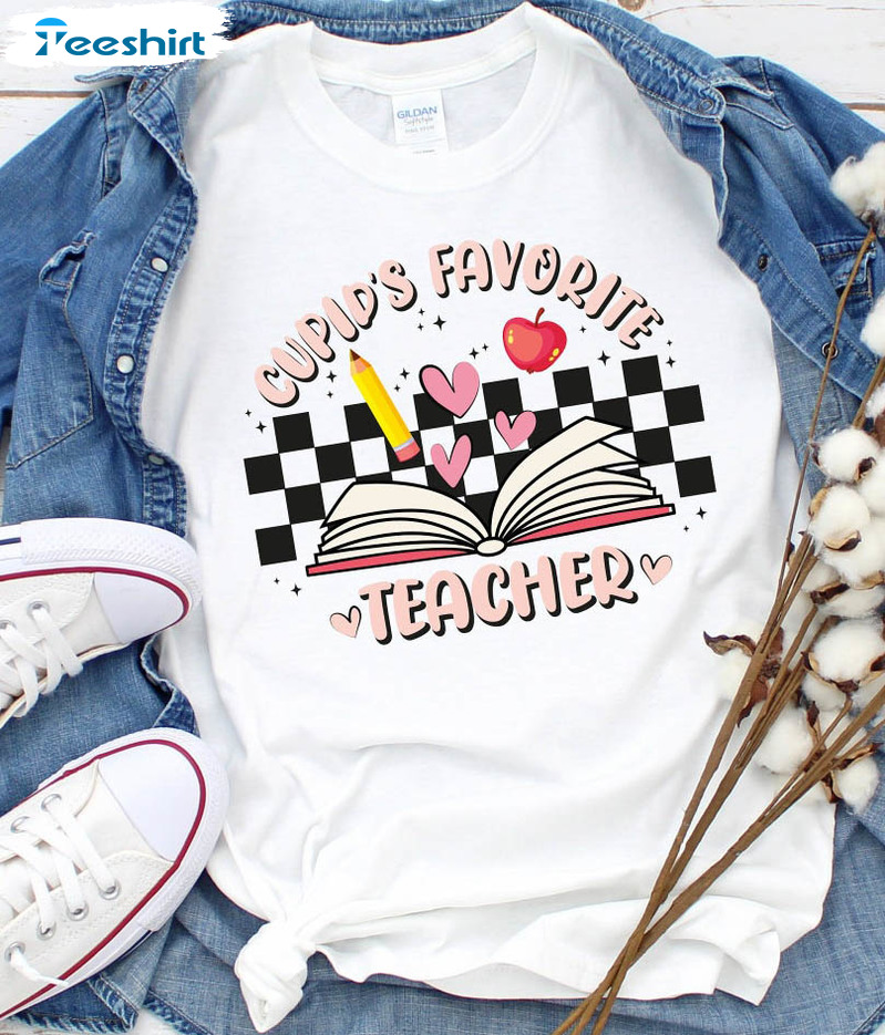 Cupid's Favorite Teacher Shirt, Valentine Teacher Unisex Hoodie Long Sleeve