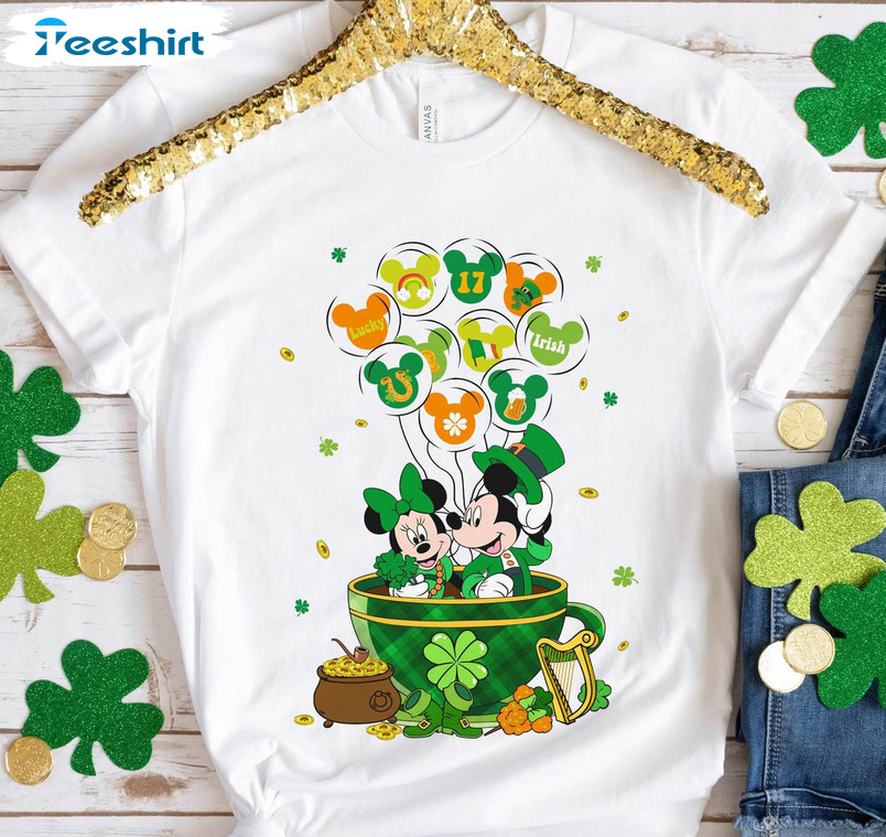 Mickey And Minnie Irish Balloon Shirt, Disney Short Sleeve Crewneck