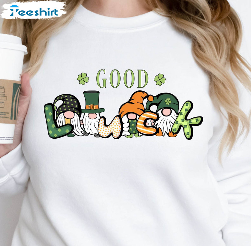 Good Luck Gnomes Shirt, St Patricks Day Gnome Short Sleeve Sweatshirt