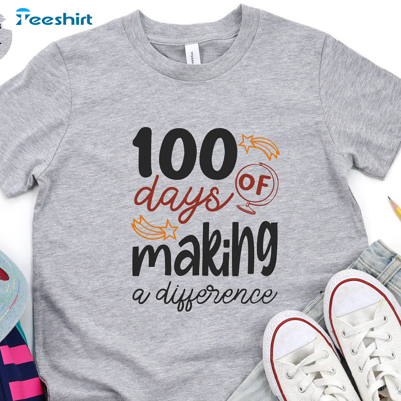 100 Days Of Making A Difference Trendy Shirt, Vintage Teacher Hoodie Short Sleeve