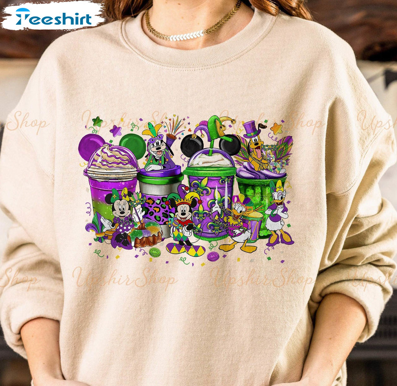 Mickey And Friends Mardi Gras Coffee Shirt, Disney Coffee Crewneck Short Sleeve