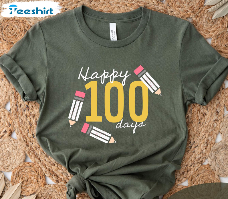 Happy 100 Days Of School Funny Shirt, 100 Days Brighter Short Sleeve Sweatshirt
