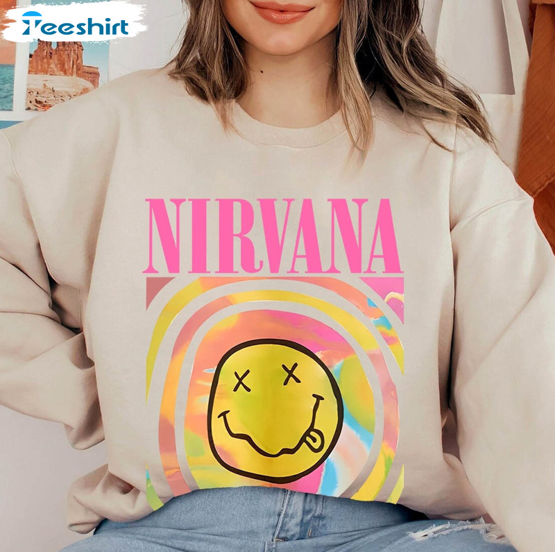 Smiley Face Nirvana Shirt, Trendy Long Sleeve Unisex T-shirt