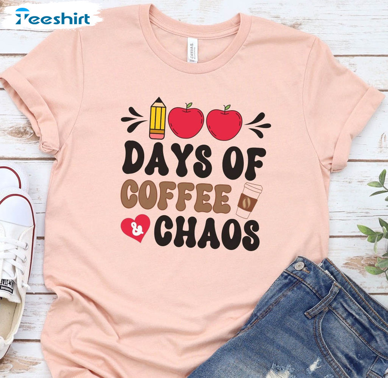 100 Days Of Coffee And Chaos Trendy Shirt, 100th Day Of School Tee Tops Long Sleeve