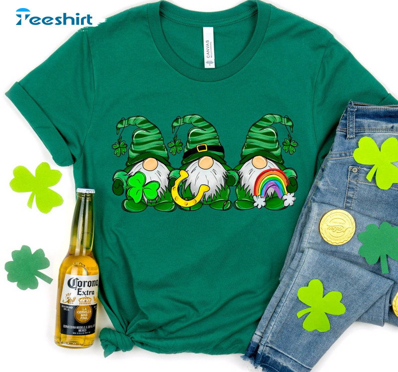 St Patricks Day Gnome Funny Shirt, Shamrock Crewneck Short Sleeve