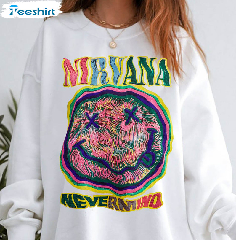 Nirvana Nevermind Sweatshirt, Smiley Face Unisex Hoodie Short Sleeve