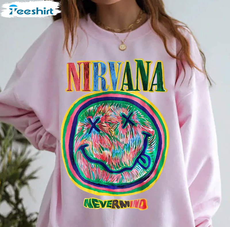 Nirvana Nevermind Sweatshirt, Smiley Face Unisex Hoodie Short Sleeve