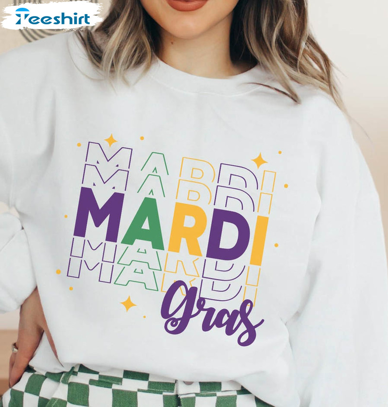 Mardi Gras Star Shirt, Cute Trendy Sweatshirt Short Sleeve