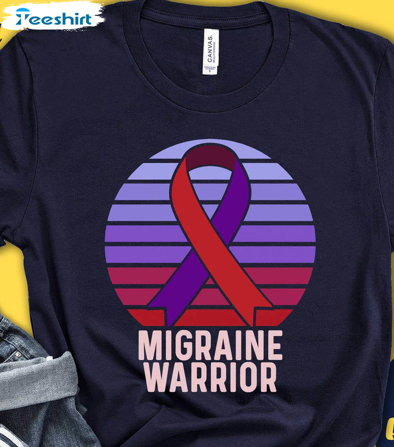 Migraine Warrior Sweatshirt, Purple Red Ribbon Unisex Hoodie Long Sleeve