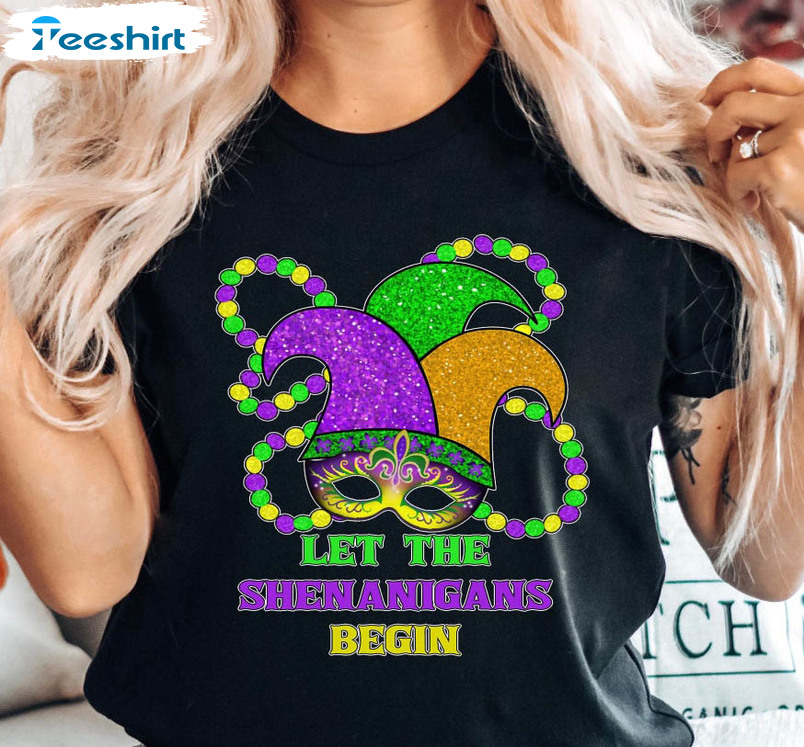 Let The Shenanigans Begin Shirt, Mardi Gras Lips Short Sleeve Unisex T-shirt