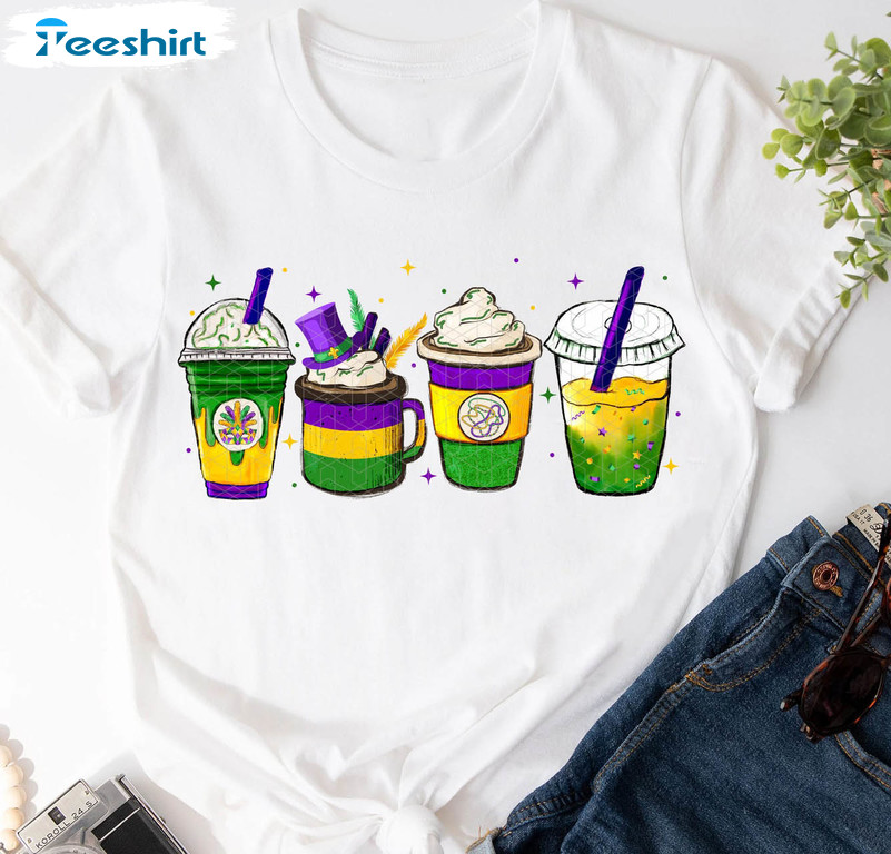 Mardi Gras Latte Shirt, Fat Tuesday Drinking Short Sleeve Crewneck