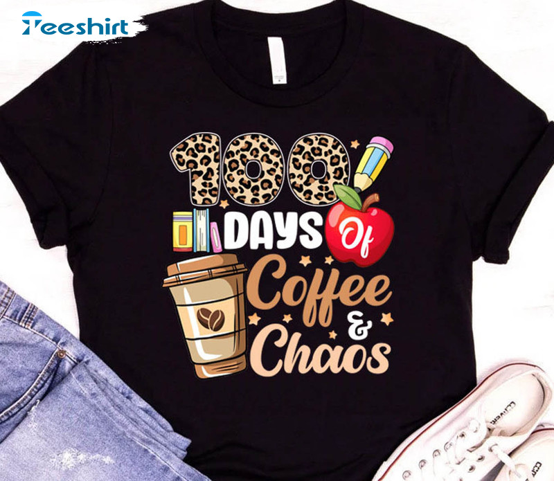 100 Days Of Coffee And Chaos Shirt, Vintage Unisex T-shirt Short Sleeve