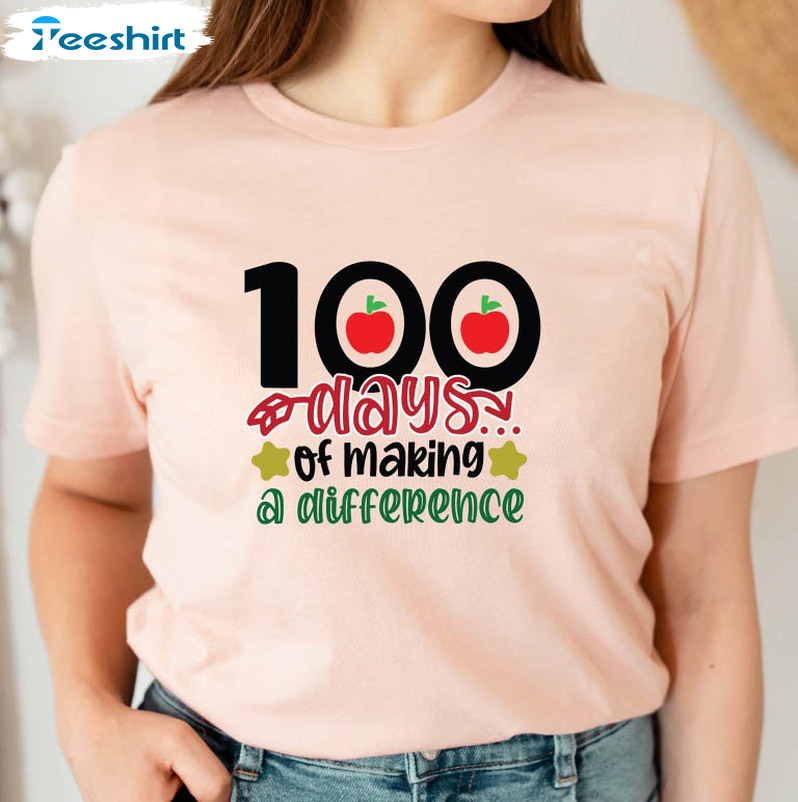 100 Days Of Making Difference Vintage Shirt, Teacher Crewneck Unisex Hoodie