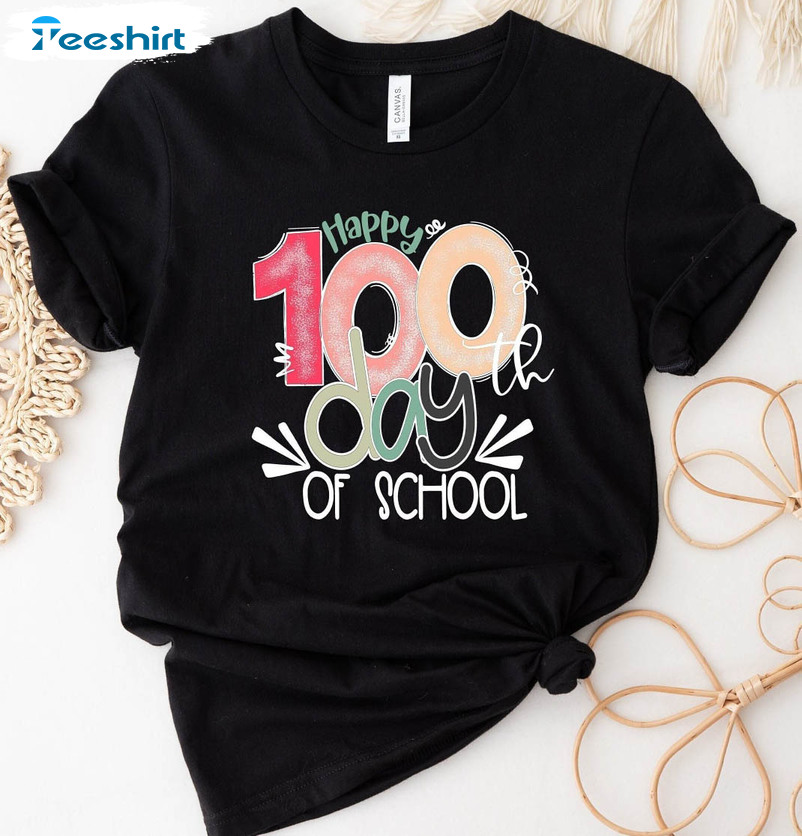 Happy 100 Days Of School Shirt, Vintage Sweatshirt Short Sleeve