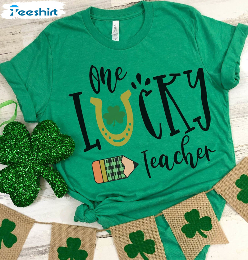 One Lucky Teacher Vintage Shirt, St Patrick S Day Teacher Long Sleeve Tee Tops