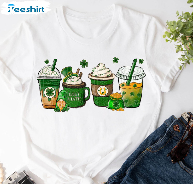 A Lucky Latte Shirt, St Patricks Day Coffee Crewneck Unisex Hoodie