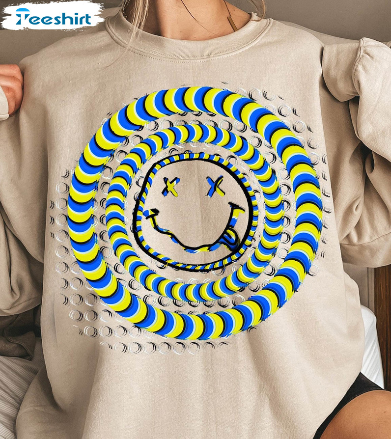 Vintage Nirvana Sweatshirt, Smiley Face Tee Tops Short Sleeve