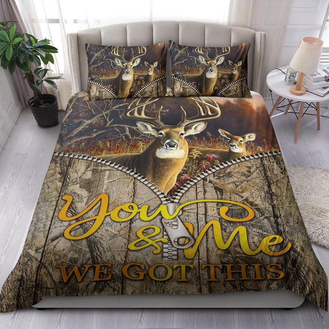 You And Me We Got This Deer Hunting Quilt Bedding Set - Deer Zipper King Queen Twin Throw Size Comfortable