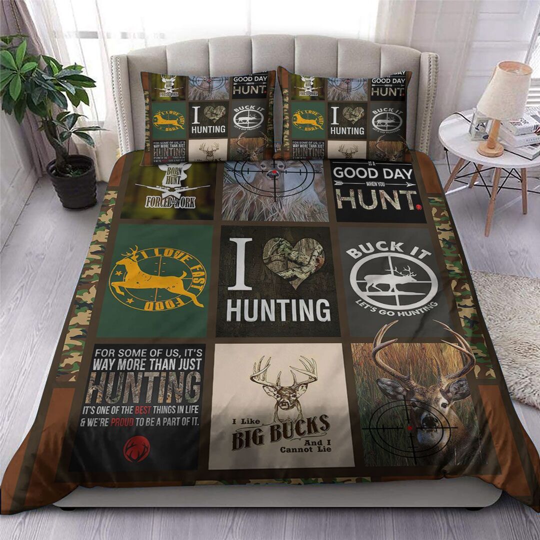 Love Deer Hunting Quilt Bedding Set - Love Hunting Quilt Bed Set To Mom Dad Wife Husband Kids Son Daughter