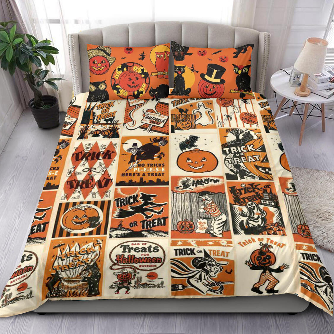 Funny Halloween Pumpkin Quilt Bedding Set - Trich Or Treat 3D Printed Quilt Bed Set Comforter