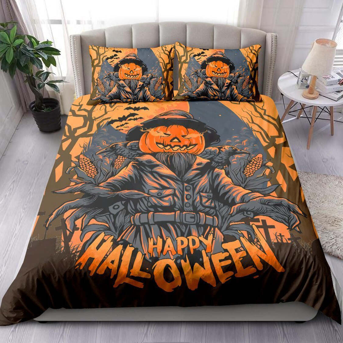 Cool Straw Man Quilt Bedding Set - Happy Halloween Quilt Bed Set Comforter Home Room Decoration