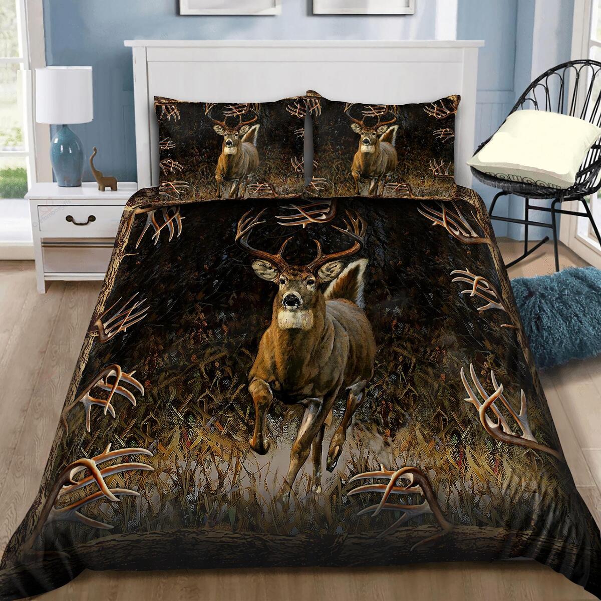 Deer Hunting In The Forest quilt Bedding Set - deer camo brown Comforter Set Twin Queen King Size