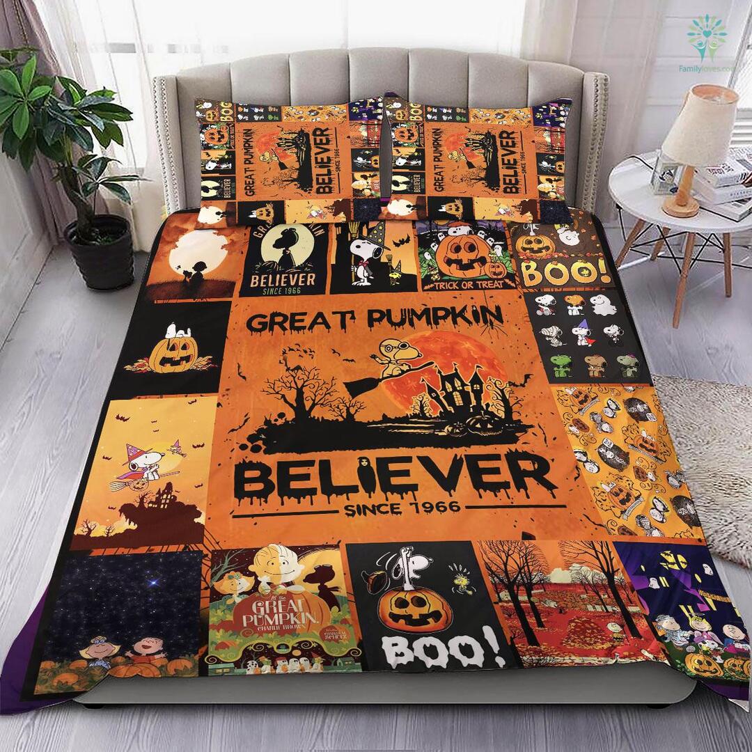 Great Pumpkin Believe Since Quilt Bedding Set - Funny Halloween Pattern Quilt Bed Set To Mom Dad Wife Husband Kids Son Daughter
