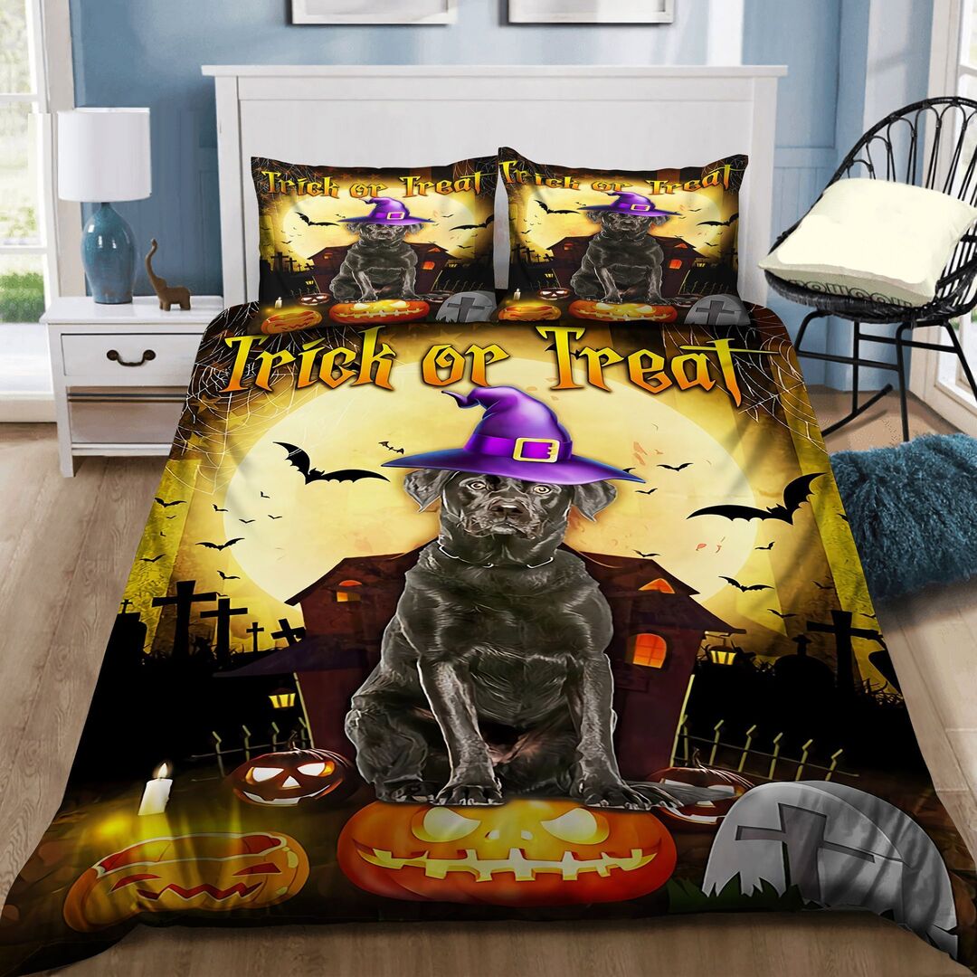 Black Labrador Retriever Halloween Quilt Bedding Set - Trick Or Treat 3d Printed Quilt Bed Set Comforter