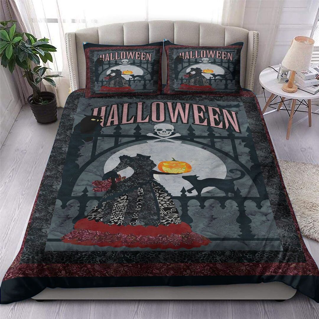 Halloween Ghost Black Grunge Quilt Bedding Set - Moon Night Quilt Bed Set To Mom Dad Wife Husband Kids Son Daughter
